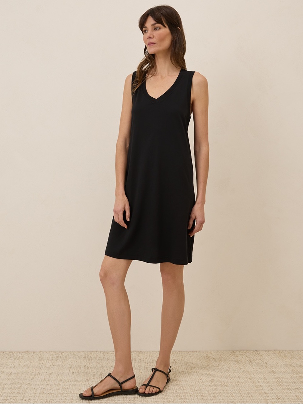 Pact Black V-Neck Softspun A-Line Tank Dress Sleeveless Mini Small